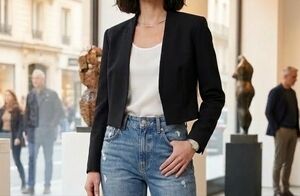 Hugo Boss Black Cropped Open-Front Blazer